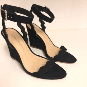 Loeffler Randall Piper Scallop Wedge Blk Suede 7